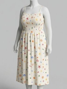 a new day  Smocked V-Waist Midi Dress with Adjustable Straps Seashell Print